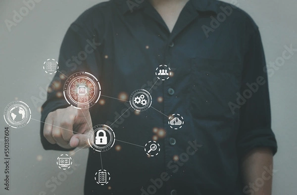 Fototapeta Digital transformation change management, new technology big data and business process strategy, internet of things. customer service management, cloud computing, smart industry. Ai technology