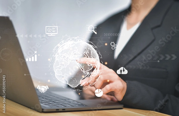 Fototapeta Cloud Computer technology.Internet of things,technology big data,business strategy, digital transformation change management,cloud transfer network of Data,cybersecurity,Ai technology.