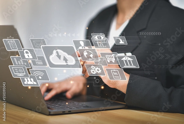 Fototapeta Cloud Computer technology.Internet of things,technology big data,business strategy, digital transformation change management,cloud transfer network of Data,cybersecurity,Ai technology.