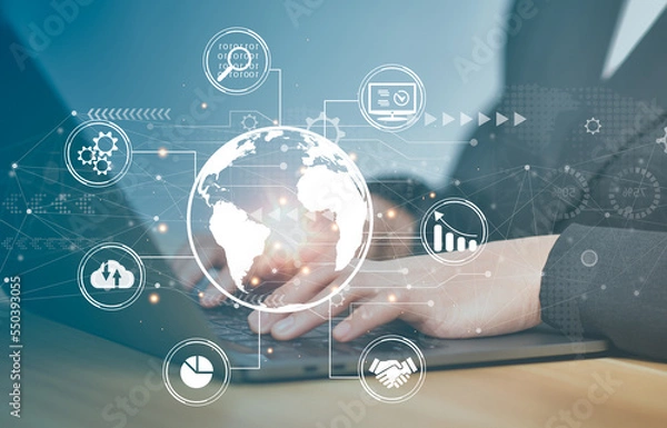 Fototapeta Cloud Computer technology.Internet of things,technology big data,business strategy, digital transformation change management,cloud transfer network of Data,cybersecurity,Ai technology.