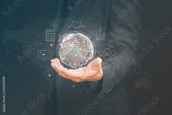 Fototapeta Digital transformation change management, internet of things. new technology bigdata and business process strategy, customer service management, cloud computing, smart industry. Ai technology