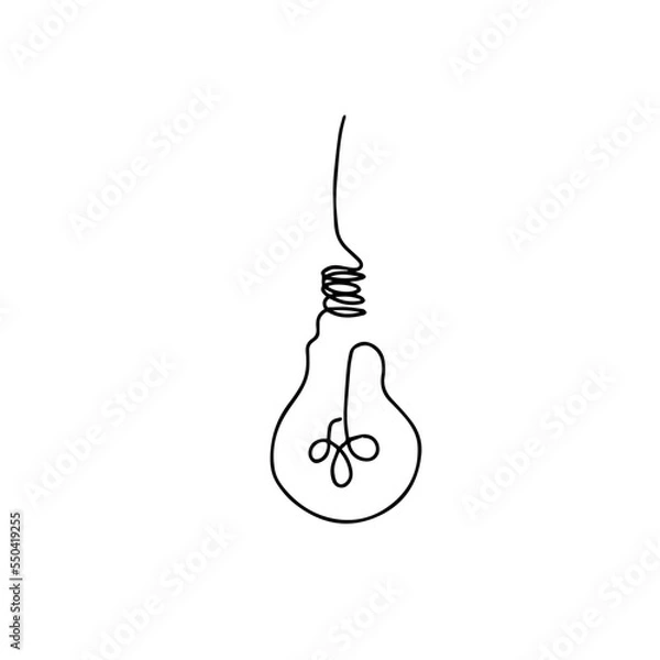 Obraz Continuous single one line drawing light bulb symbol idea and creativity logo isolated on white background minimalism design. 