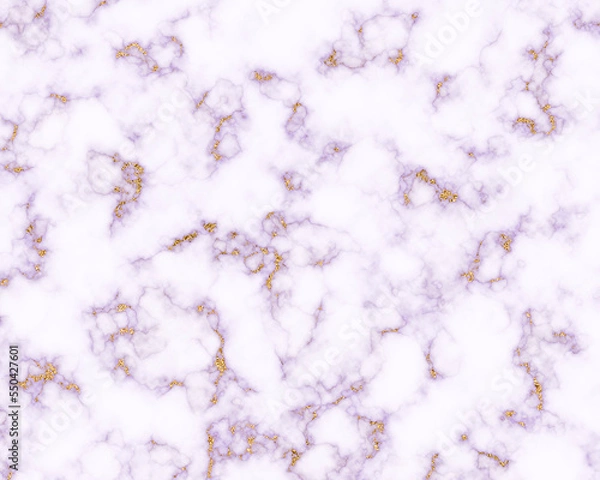 Fototapeta White marble texture with natural golden cracks and pastel purple texture for background or design art work. Abstract computer generated illustration.