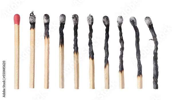Fototapeta Different stages of match burning isolated