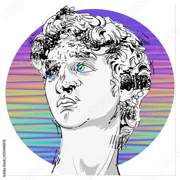 Obraz Vector abstract illustration of Greek statue of David in psychedelic style. Ancient art and modern style.Trippy