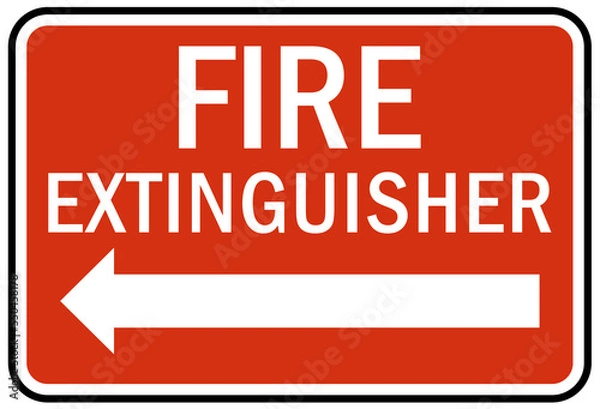 Fototapeta Fire extinguisher arrow sign and labels