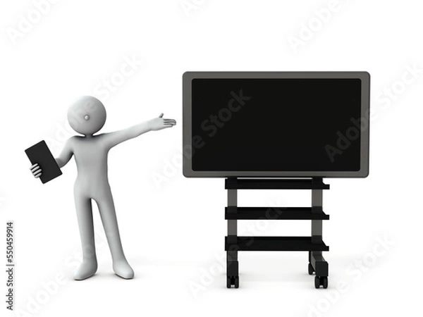 Obraz 大型ディスプレイの横で、プレゼンテーションするビジネスマン。