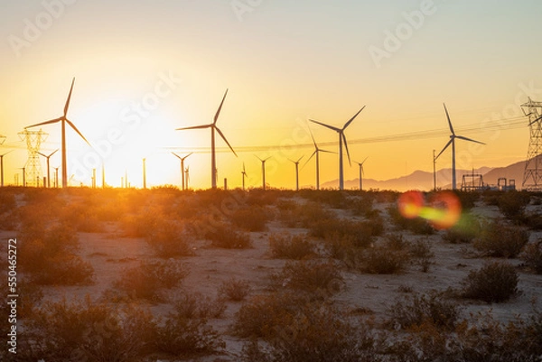 Obraz wind turbines at sunset