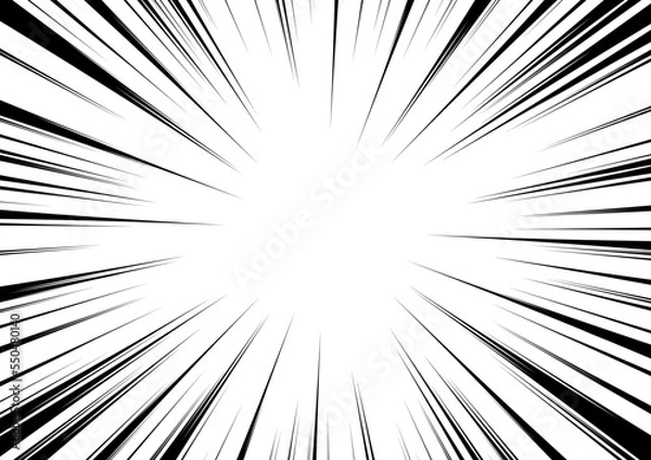 Obraz 細めのモノクロの集中線背景素材、コミック風の効果線