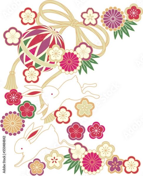 Obraz うさぎと和柄の透過イラスト