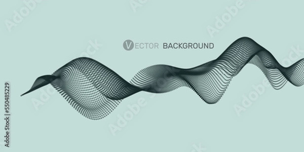 Fototapeta 3D abstract digital wave of particles and wireframe. Futuristic vector illustration. Technology concept. Background for banner, flyer, book, cover, poster.