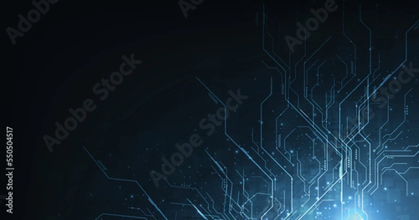Fototapeta Circuit technology background with hi-tech digital data connection system.Circuit board on dark blue background.High tech connection concept.