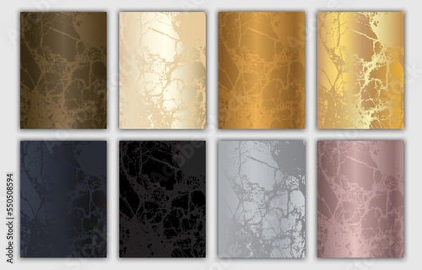 Fototapeta Gold Marble Background Set with Stone Texture. Black Luxury Gradient Collection