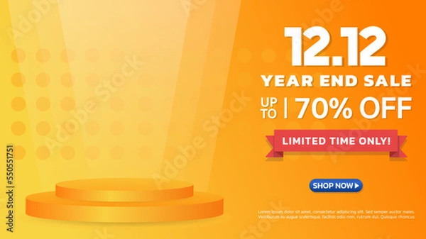 Fototapeta 12.12 Year End Sale. Special offer Mega sale 70% off with podium. Banner background vector illustration