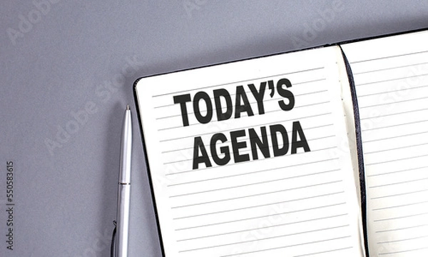 Fototapeta TODAY'S AGENDA word on the notebook with pen