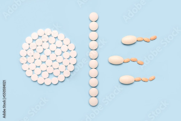 Fototapeta Оral contraceptive medical concept. The barrier from the pills prevents the penetration of sperm to fertilize the egg