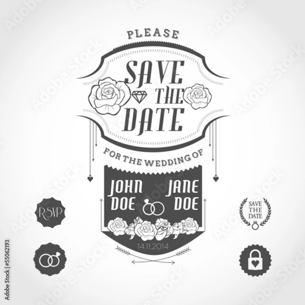 Obraz Set of wedding invitation design elements