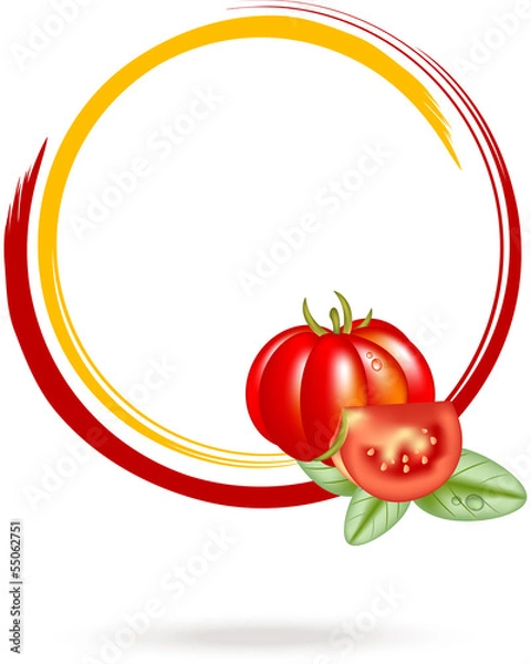 Obraz Tomato and basil circle label