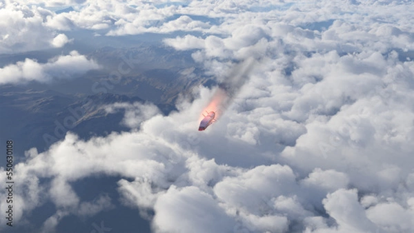 Fototapeta Hypersonic rocket flies above the clouds