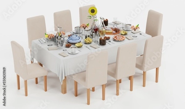 Fototapeta Realistic 3D Render of Party Table