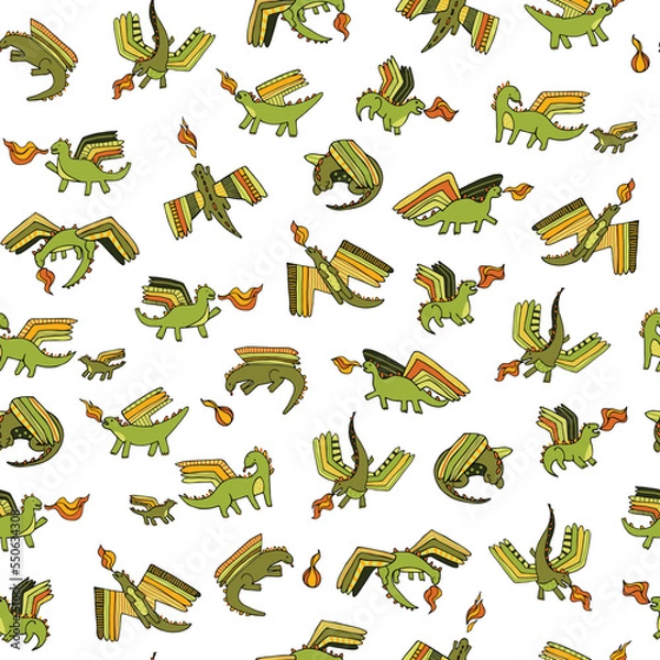 Fototapeta Dragon animal vector seamless pattern.