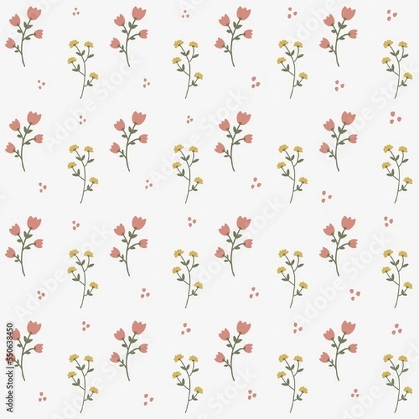 Obraz Botanical flower seamless pattern. Floral and colorful  with white background. Cute design of flowers and leaves.