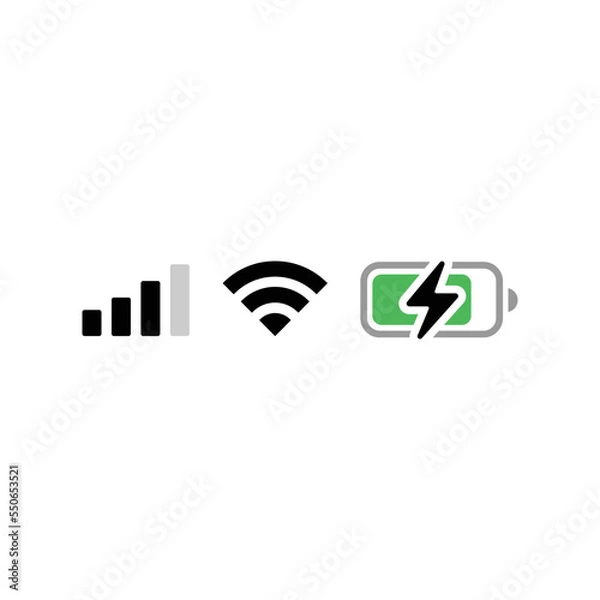 Obraz Signal, wifi, battery icon. Status bar symbol modern, simple, vector, icon for website design, mobile app, ui. Vector Illustration