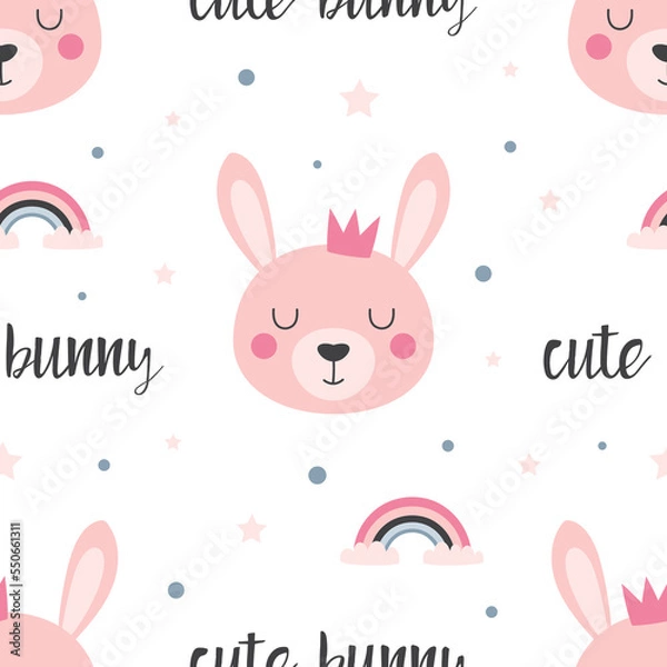Fototapeta cartoon cute rabbit seamless pattern vector illustration