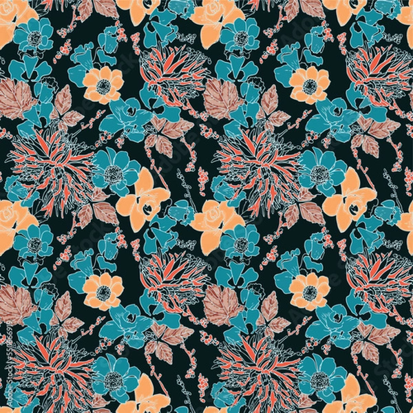 Obraz Blossoms At Night Seamless Vector Pattern Design
