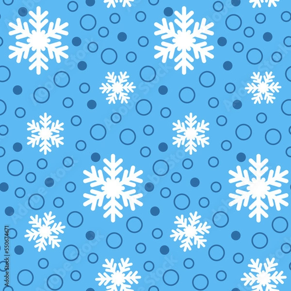 Fototapeta Blue snowflake seamless pattern for Christmas holiday decoration. Thick snow vector illustration