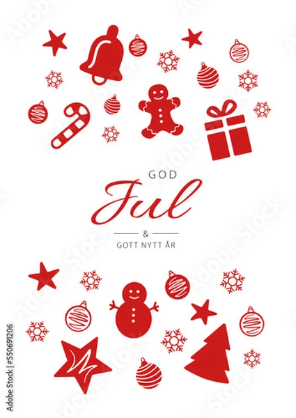 Fototapeta Swedish text God Jul och Gott Nytt År. Merry Christmas and Happy New Year. Vector illustration