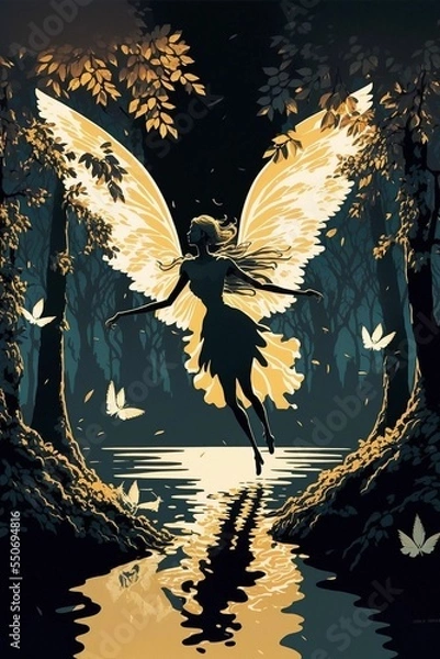 Obraz Angel with wings spread ascending from water surface