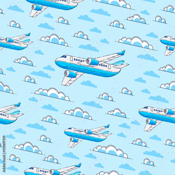 Obraz Planes seamless background, airlines air travel concept, vector wallpaper or web site background.