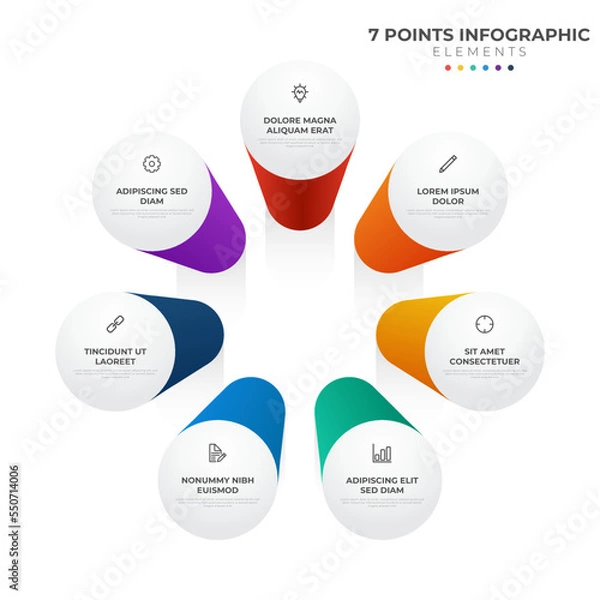 Fototapeta 7 points circular infographic element, cycle layout diagram with icon and colorful color, can be used for presentation, banner, etc.