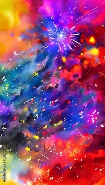 Obraz The night sky is filled with an explosion of colors. Fireworks shoot up into the air and explode in a shower of sparks. The ground is covered in a blanket of smoke, and the smell of gunpowder hangs he