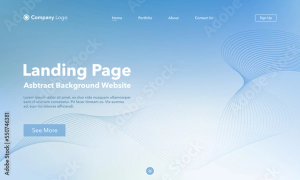 Fototapeta Landing Page. Abstract wave background website. Template for websites, or apps. Modern Blue design. Abstract vector style