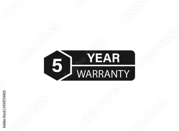 Obraz 5 year warranty stamp on white background. Sign, label, sticker.