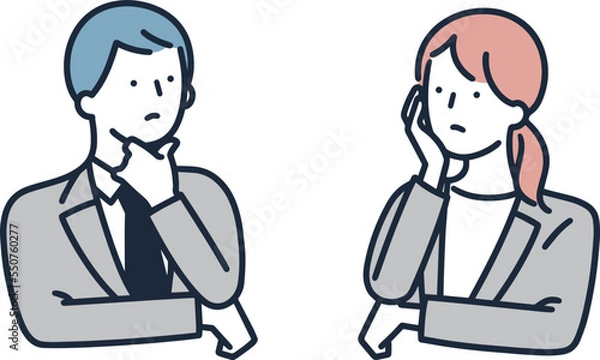 Fototapeta 疑問　不安　男女　イラスト