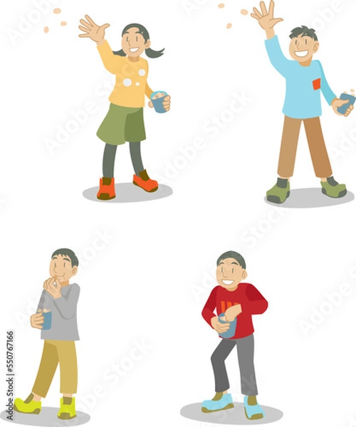 Fototapeta 豆まきをする子供たちの素材