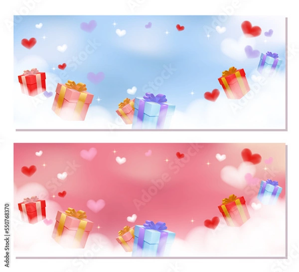 Obraz Set of banners with gifts on clouds