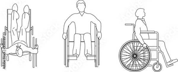 Fototapeta Vector sketch of people with disabilities side and top view with white background