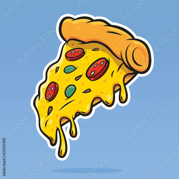 Obraz Part de Pizza fromage coulant olives saucisson vecteur