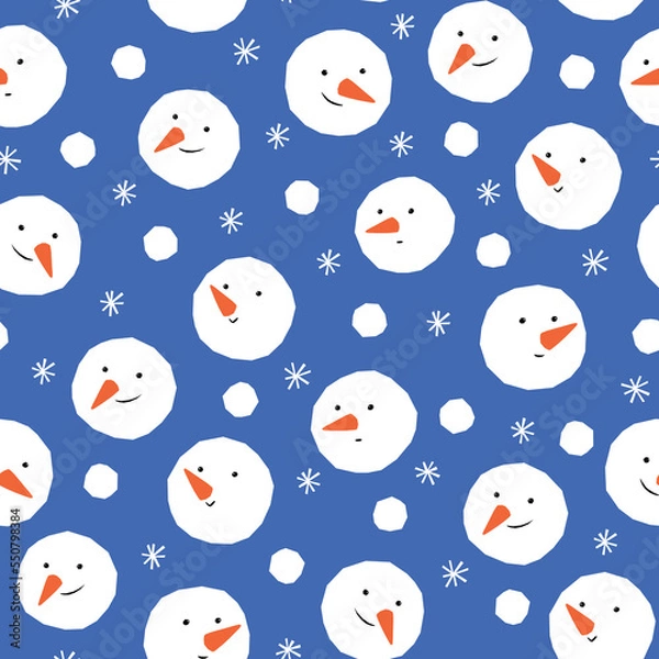 Fototapeta Vector seamless pattern with snowmen and snowflakes