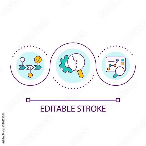 Fototapeta Optimize development and release processes loop concept icon. Project strategy. Output management goals abstract idea thin line illustration. Isolated outline drawing. Editable stroke. Arial font used