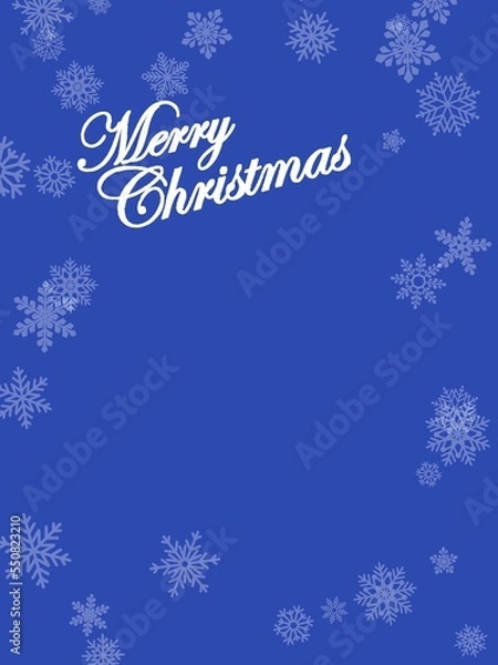 Obraz Merry Christmas on Blue Background with Snowflakes