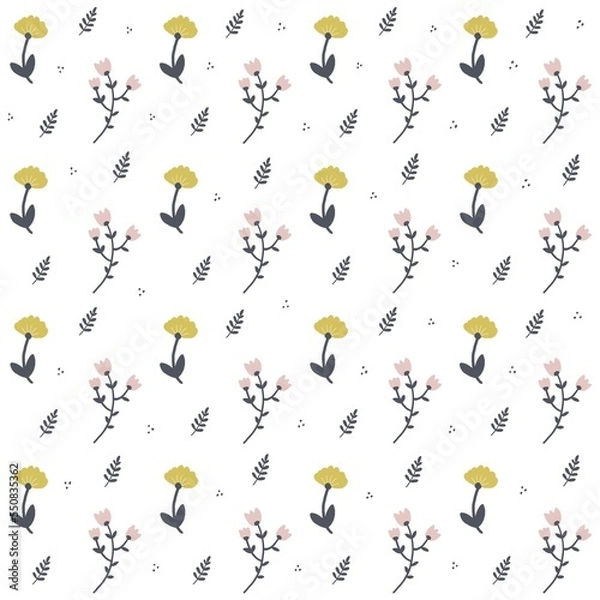 Obraz Floral seamless pattern with white Background. Flowers and leaves seamless pattern
