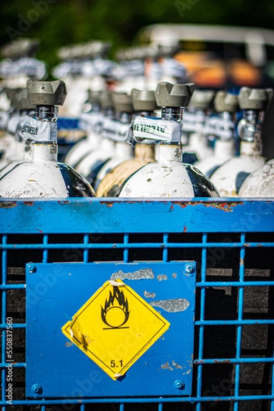 Obraz air bottles in a stack for fire brigade