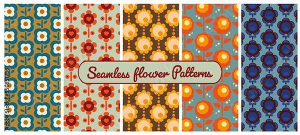 Fototapeta Retro flower pattern set vector seamless, vintage look