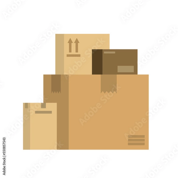 Fototapeta Pile of boxes. Package delivery. Various mail shipping boxes. Stockpile of goods. Sealed boxes ready for distribution. Shopping. Shipping gifts for holidays. Cardboard. Brown box. Vector illustration.