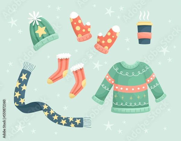 Obraz Winter clothes collection. Warm and cozy elements.